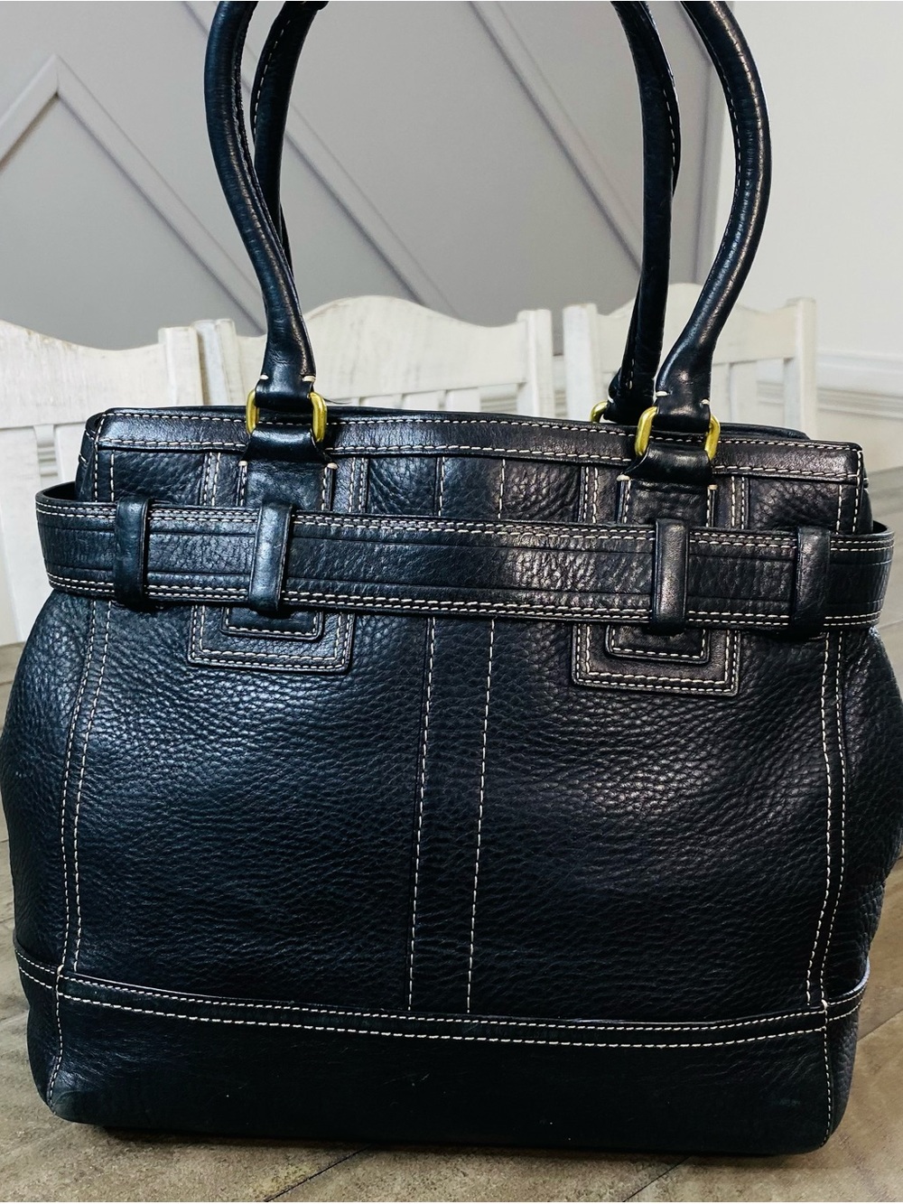 Vintage Y2K Coach Hampton Black Pebbled Leather Satchel Bag 10214 - Picture 8 of 11